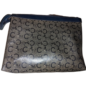 Vintage Celine Diffusion TRIOMPHE Leather Clutch Pouch Blue Vintage EUC with COA